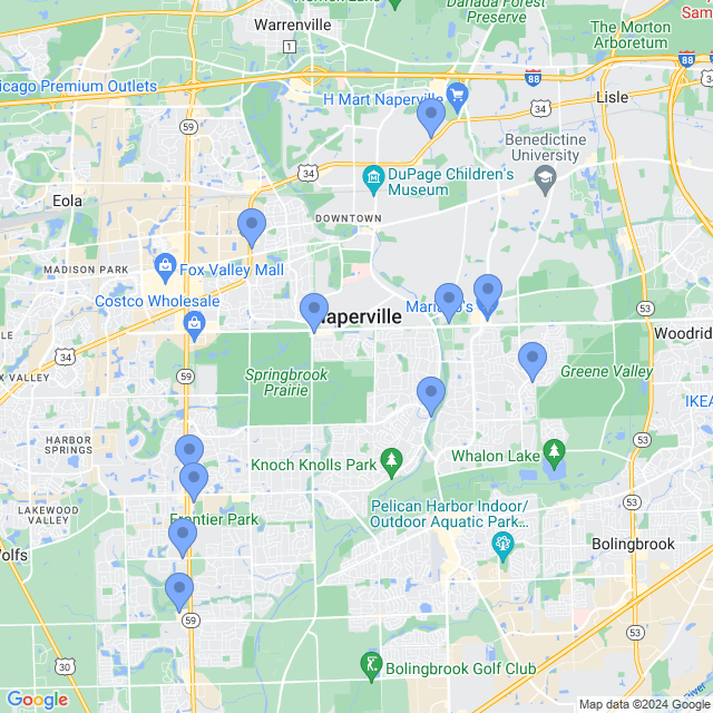 Map of veterinarians in Naperville, IL