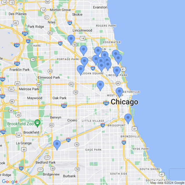 Map of veterinarians in Chicago, IL