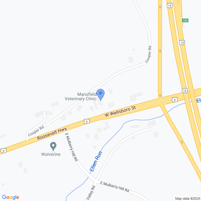 Map of veterinarians in Mansfield, PA