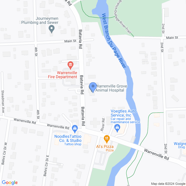 Map of veterinarians in Warrenville, IL