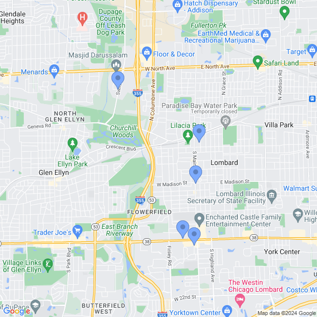Map of veterinarians in Lombard, IL