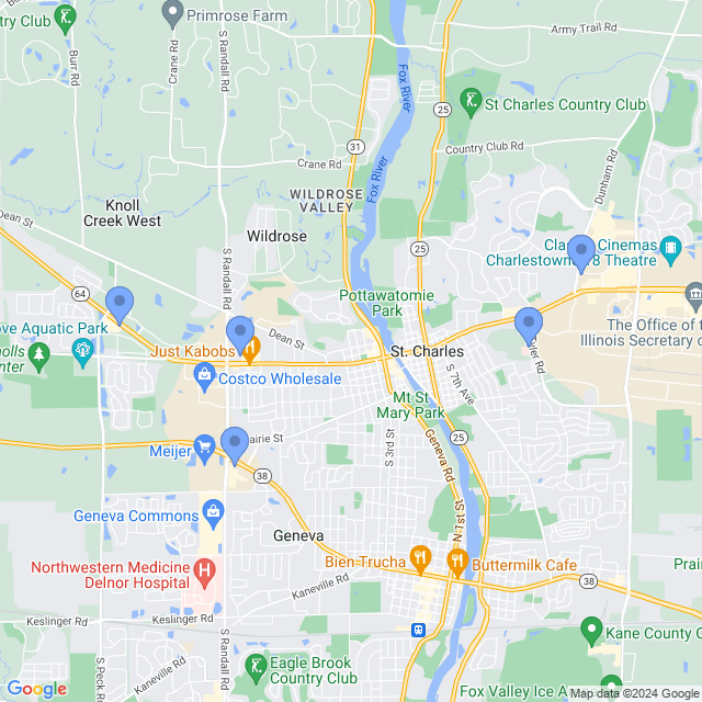 Map of veterinarians in St Charles, IL