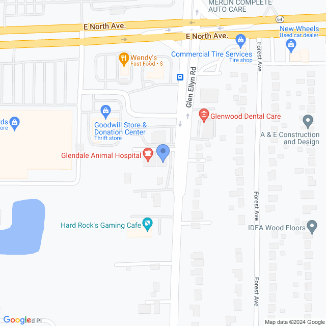 Map of veterinarians in Glendale Heights, IL