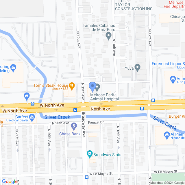 Map of veterinarians in Melrose Park, IL