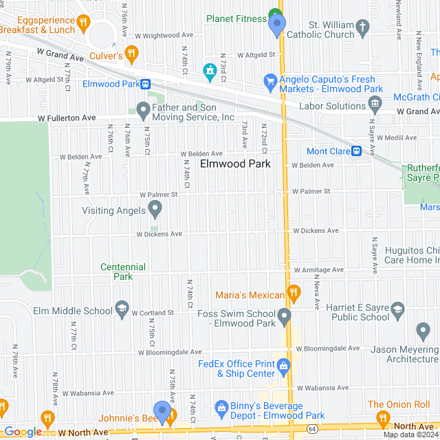 Map of veterinarians in Elmwood Park, IL
