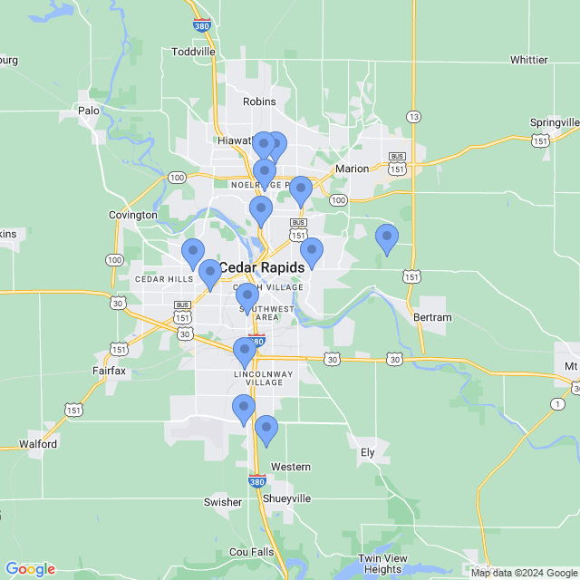 Map of veterinarians in Cedar Rapids, IA