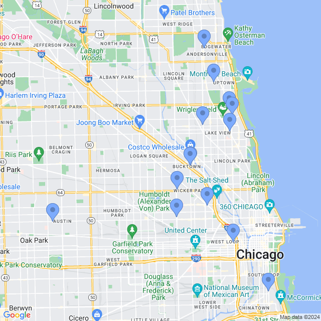 Map of veterinarians in Chicago, IL
