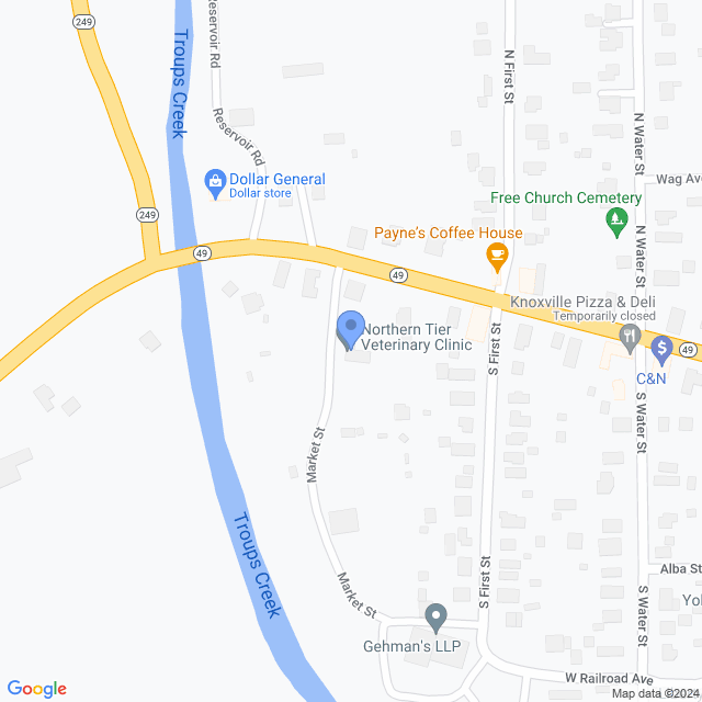 Map of veterinarians in Knoxville, PA