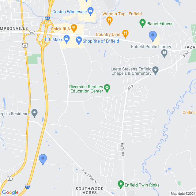 Map of veterinarians in Enfield, CT