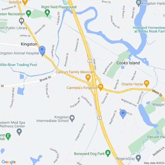 Map of veterinarians in Kingston, MA