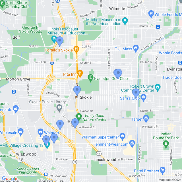 Map of veterinarians in Skokie, IL
