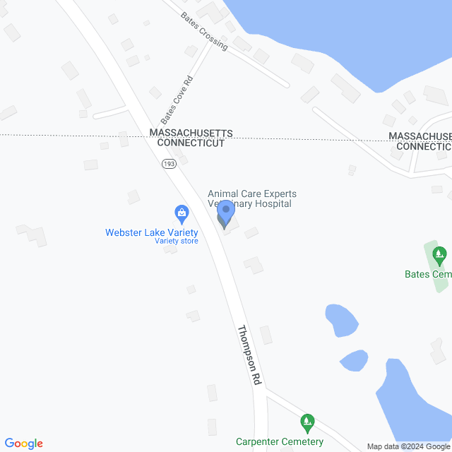 Map of veterinarians in Thompson, CT