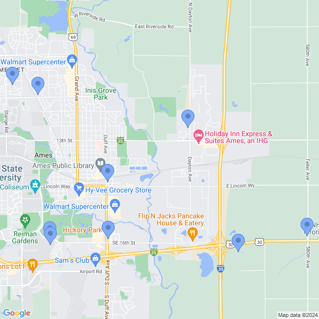 Map of veterinarians in Ames, IA