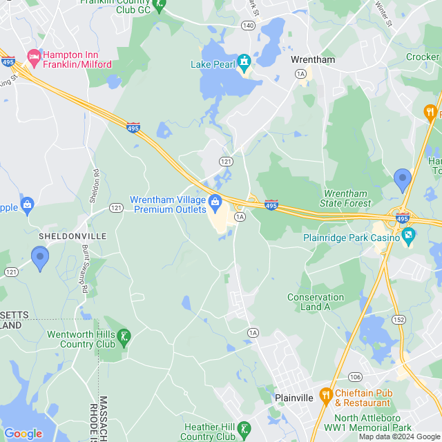 Map of veterinarians in Wrentham, MA