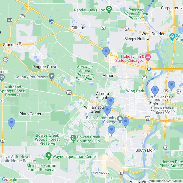 Map of veterinarians in Elgin, IL