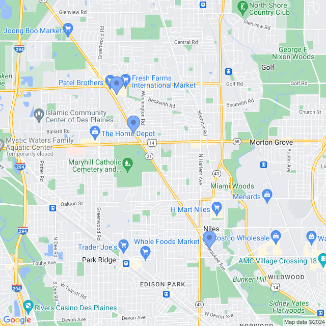 Map of veterinarians in Niles, IL