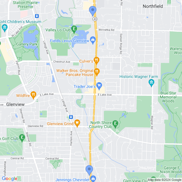 Map of veterinarians in Glenview, IL