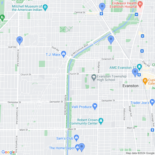Map of veterinarians in Evanston, IL
