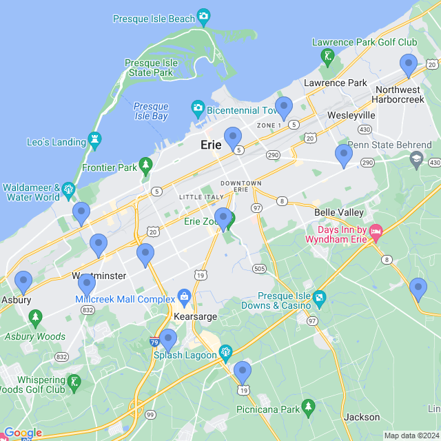 Map of veterinarians in Erie, PA