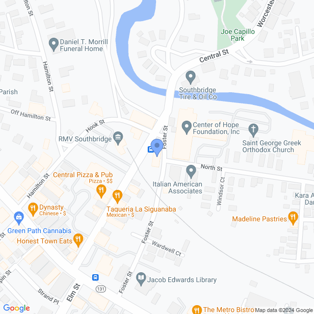 Map of veterinarians in Southbridge, MA