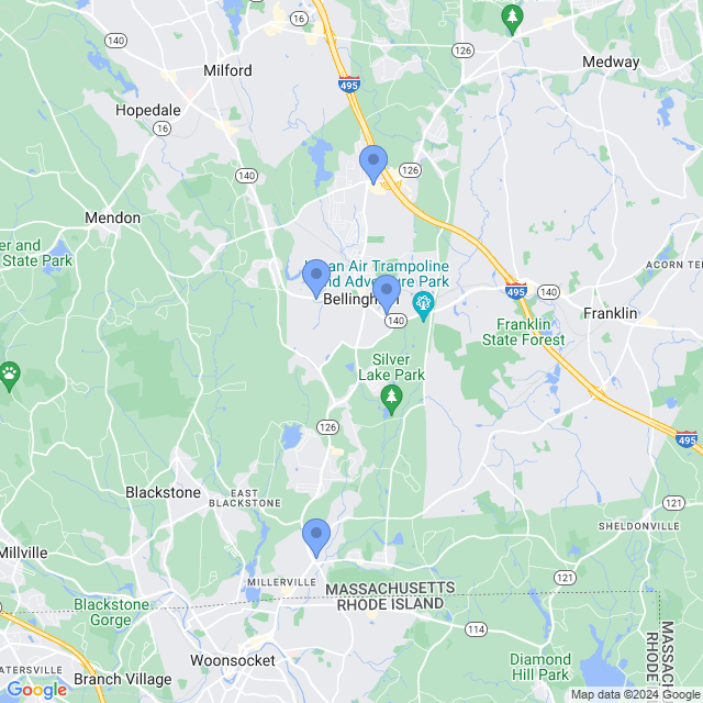 Map of veterinarians in Bellingham, MA