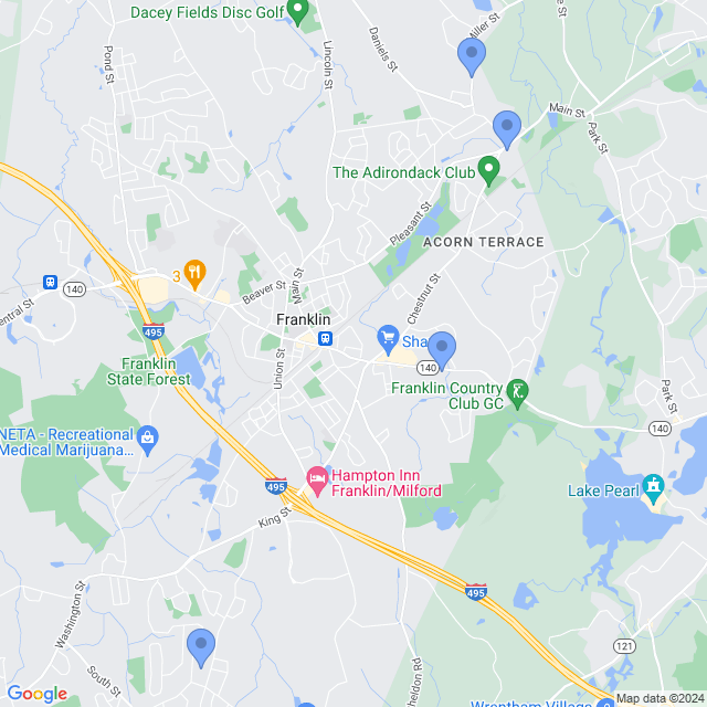 Map of veterinarians in Franklin, MA