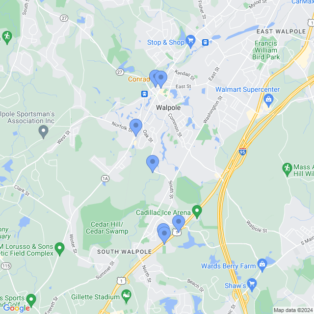 Map of veterinarians in Walpole, MA