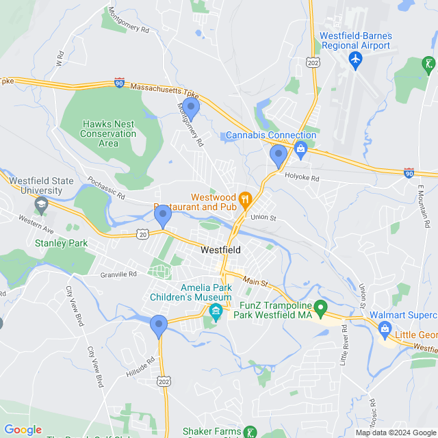 Map of veterinarians in Westfield, MA