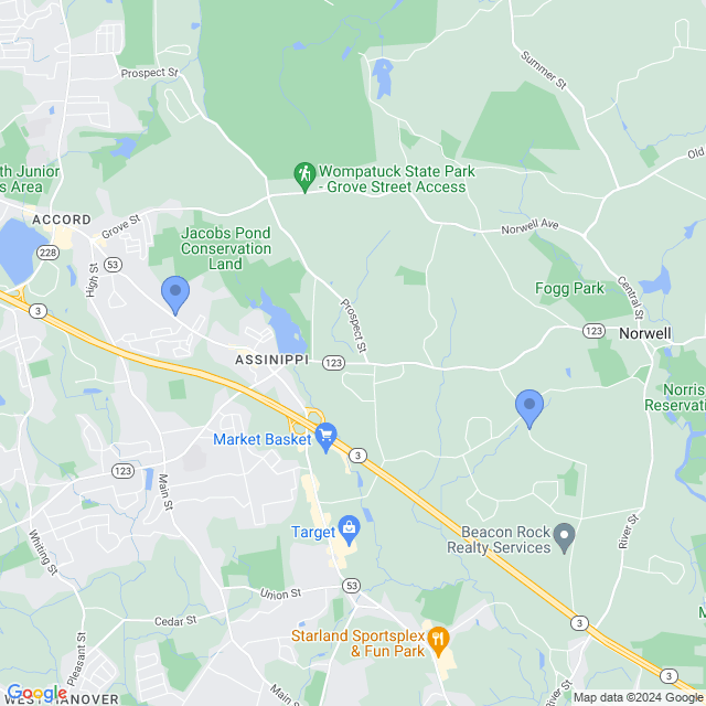 Map of veterinarians in Norwell, MA