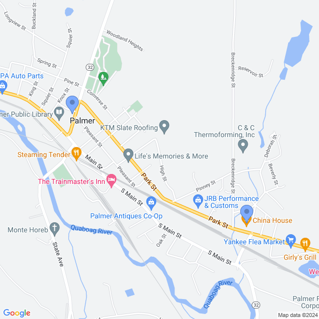 Map of veterinarians in Palmer, MA