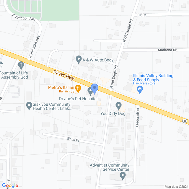 Map of veterinarians in Cave Junction, OR