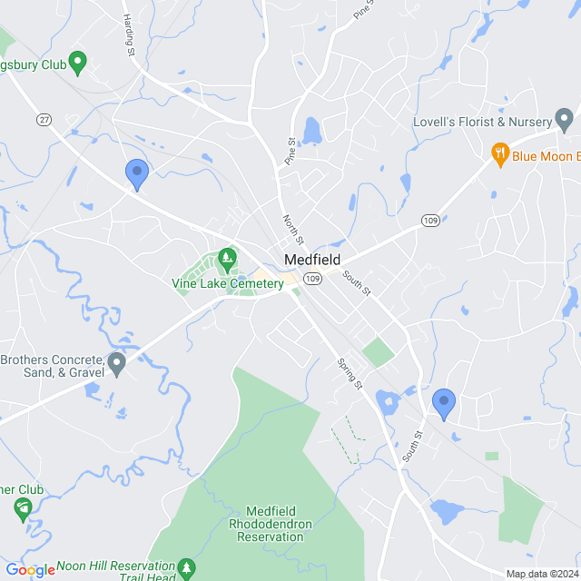 Map of veterinarians in Medfield, MA