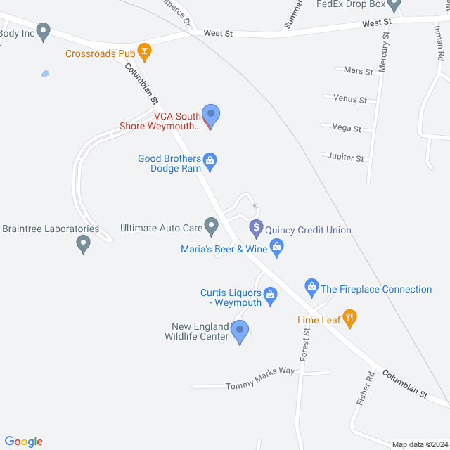 Map of veterinarians in South Weymouth, MA