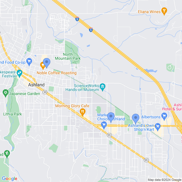 Map of veterinarians in Ashland, OR