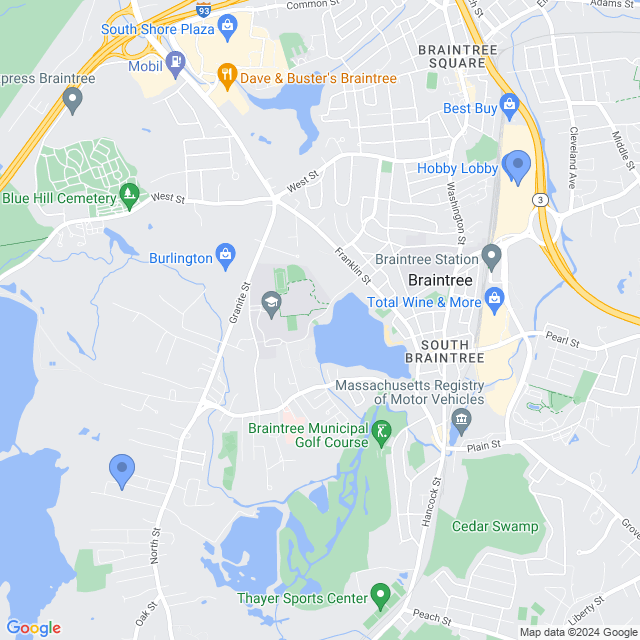 Map of veterinarians in Braintree, MA