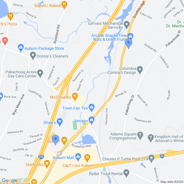 Map of veterinarians in Auburn, MA