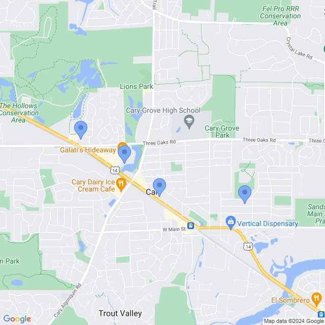 Map of veterinarians in Cary, IL