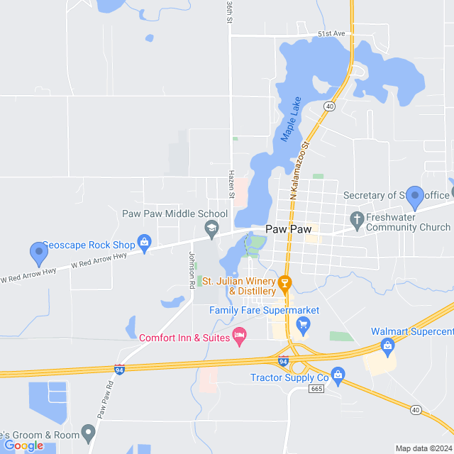 Map of veterinarians in Paw Paw, MI