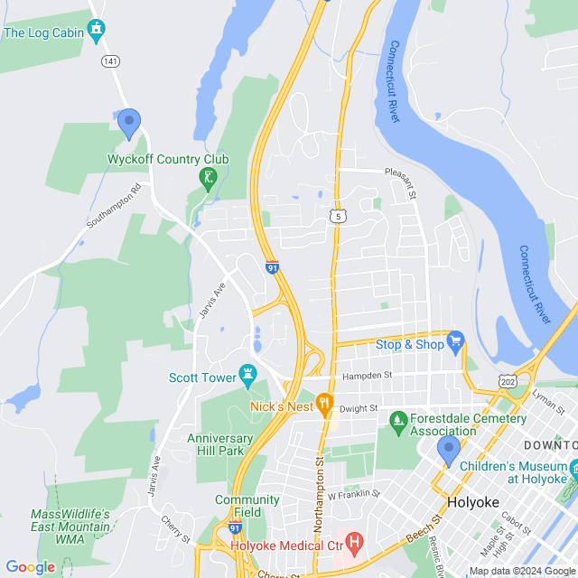 Map of veterinarians in Holyoke, MA