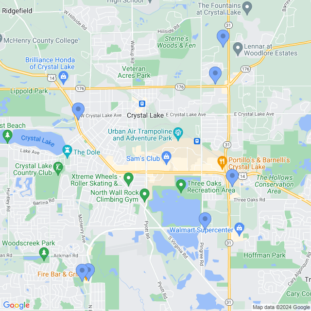 Map of veterinarians in Crystal Lake, IL