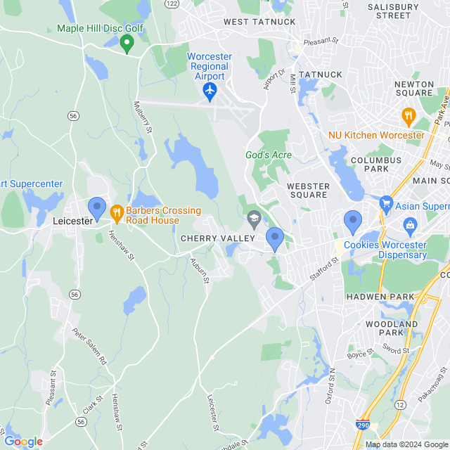 Map of veterinarians in Leicester, MA