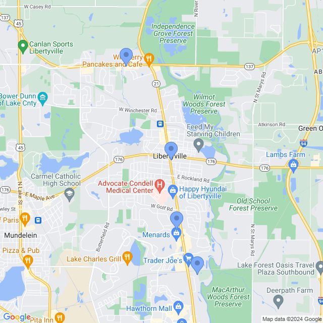 Map of veterinarians in Libertyville, IL