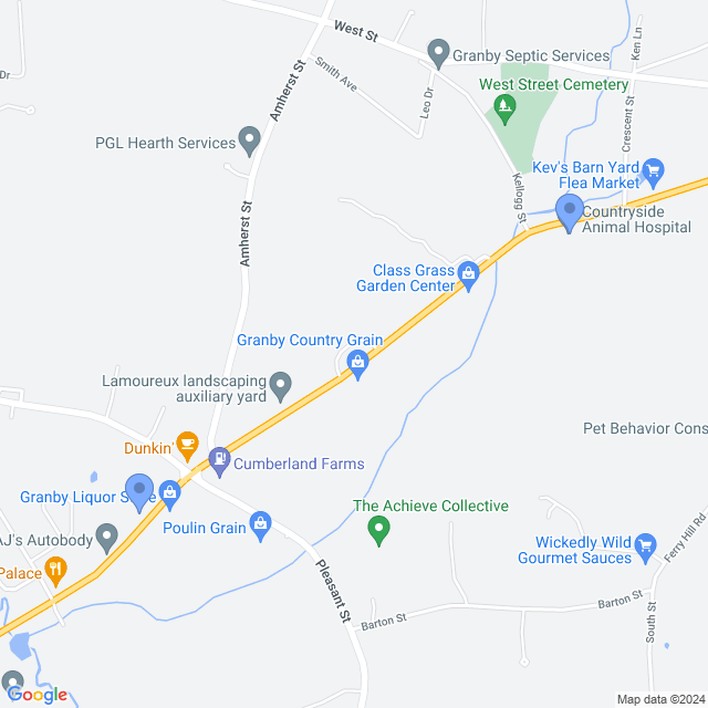 Map of veterinarians in Granby, MA