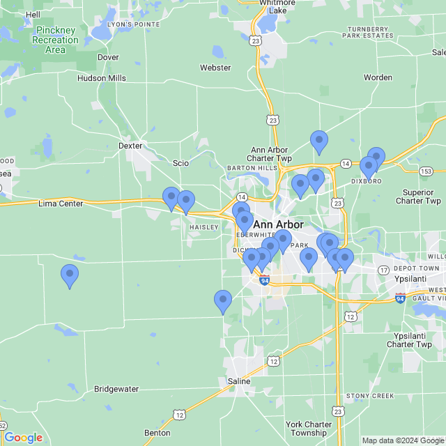 Map of veterinarians in Ann Arbor, MI