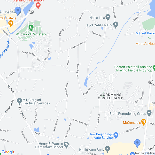 Map of veterinarians in Ashland, MA