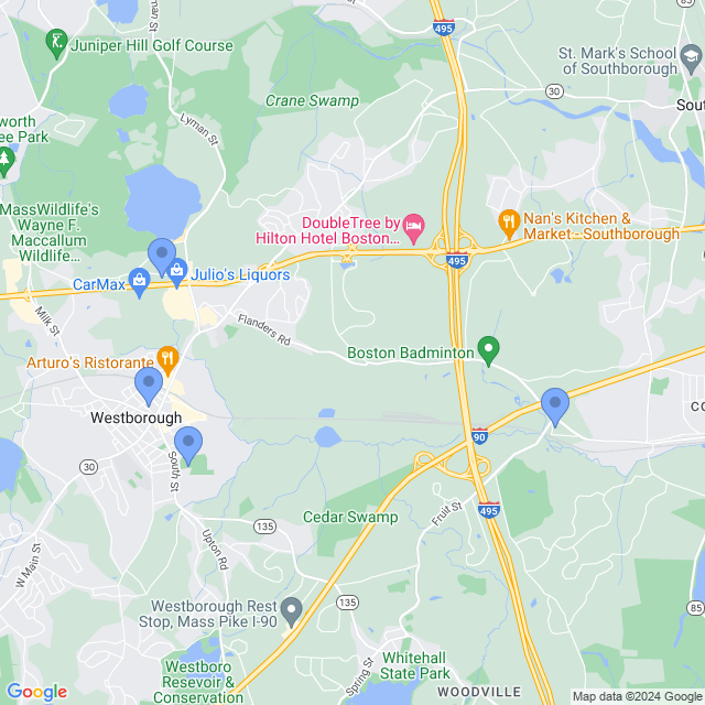Map of veterinarians in Westborough, MA
