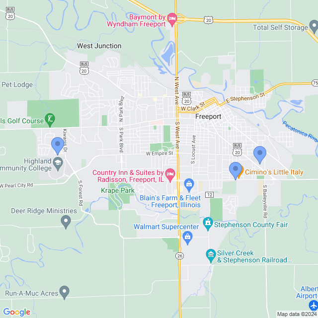 Map of veterinarians in Freeport, IL