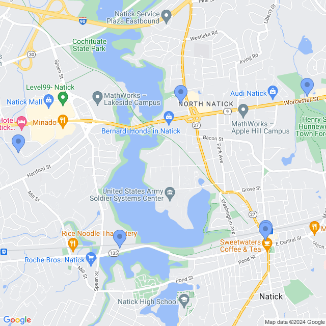 Map of veterinarians in Natick, MA