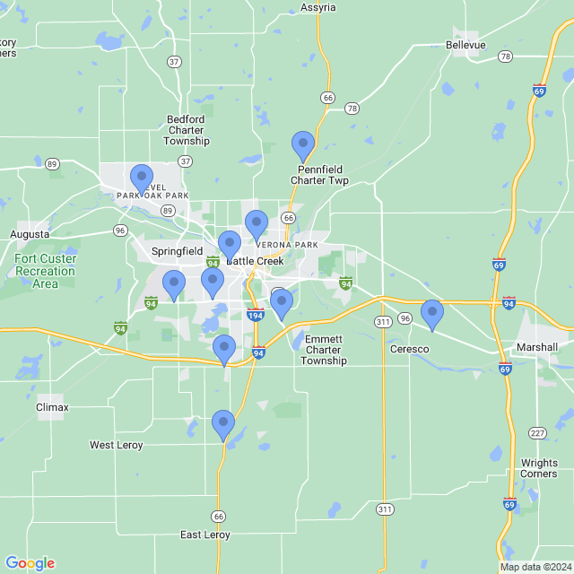 Map of veterinarians in Battle Creek, MI