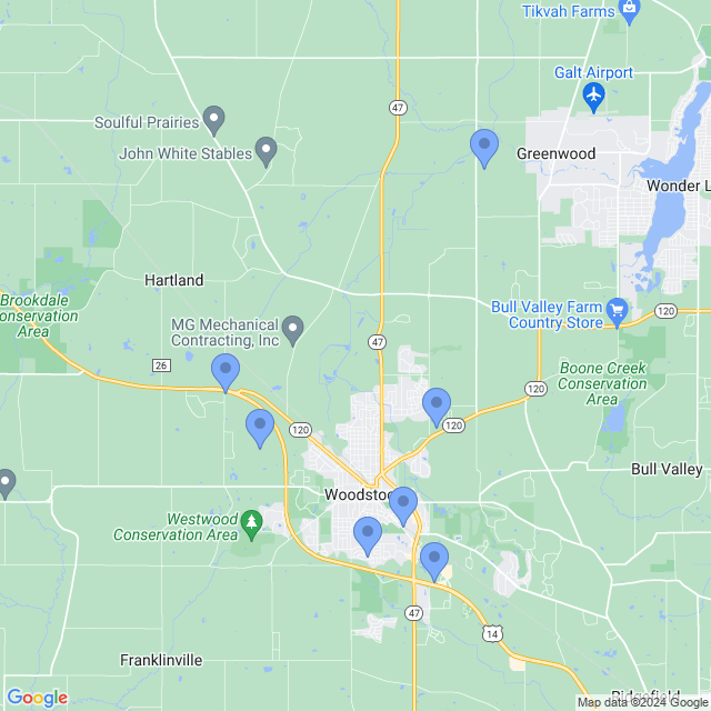 Map of veterinarians in Woodstock, IL
